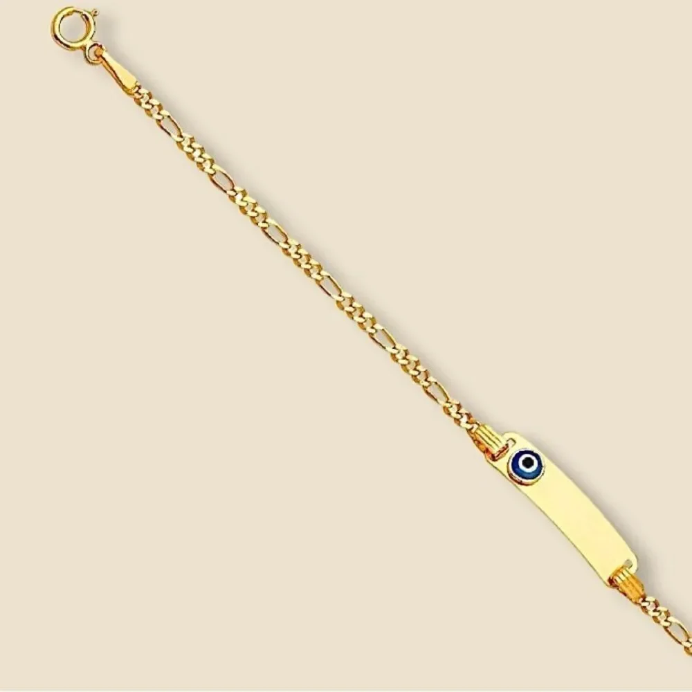 14k solid yellow gold kids bracelet | evil eye ID baby Bracelet |